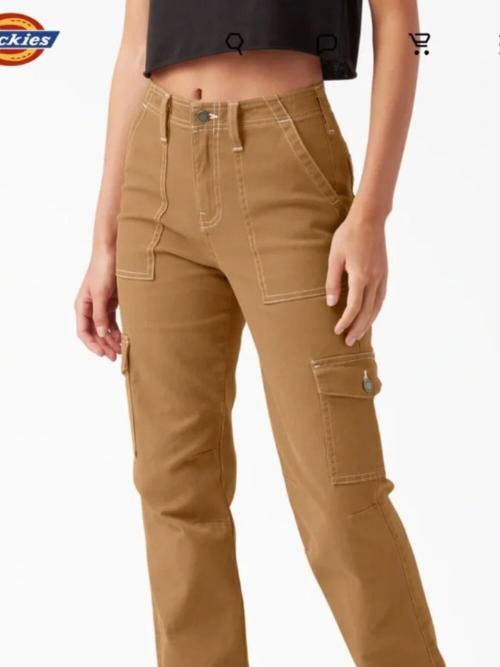Dickies Straight Leg Cargo Pants Brown Utility Workwear Pockets size 1/25